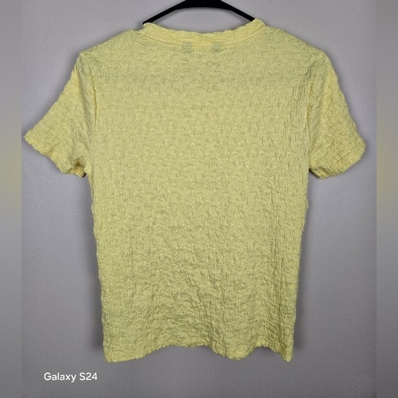Simply Vera Vera Wang Womens Yellow Textured Short Sleeve Crew Neck Top Size M - Picture 5 of 6